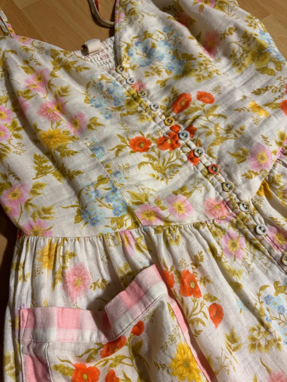 Spell Flora Linen Midi Dress Patch Pockets Large Cottage Whimsical‎ - Picture 11 of 16
